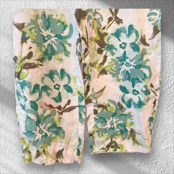 Chico's Linen Pants Back Pockets Stretchy Elastic Waist Floral Breezy Wide Leg - Picture 2 of 11